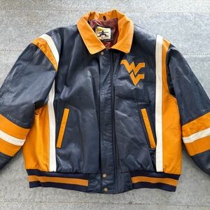 Vintage West Virginia University Color Block Leather Bomber Jacket Size 3XL